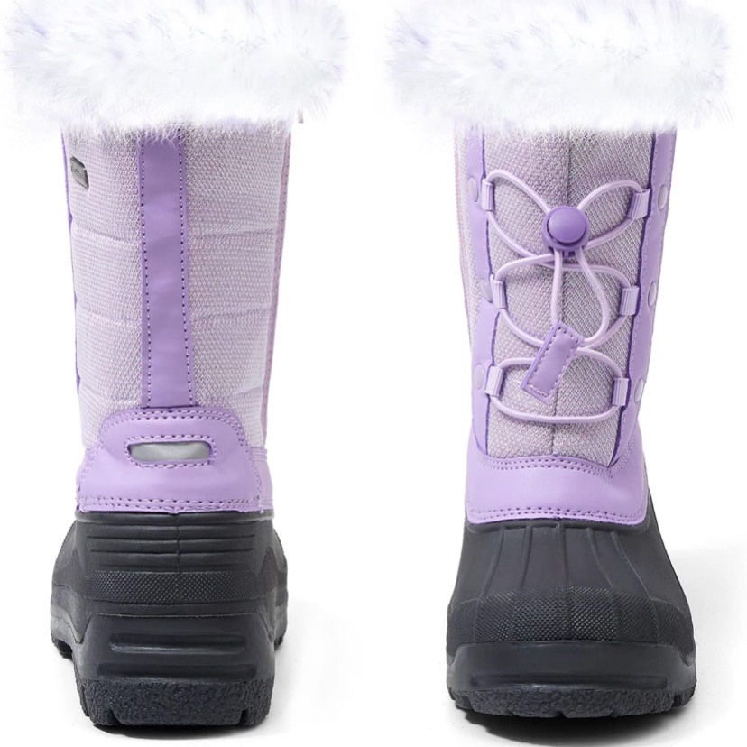 Purple And Black Winter Boots With Faux Fur Trim